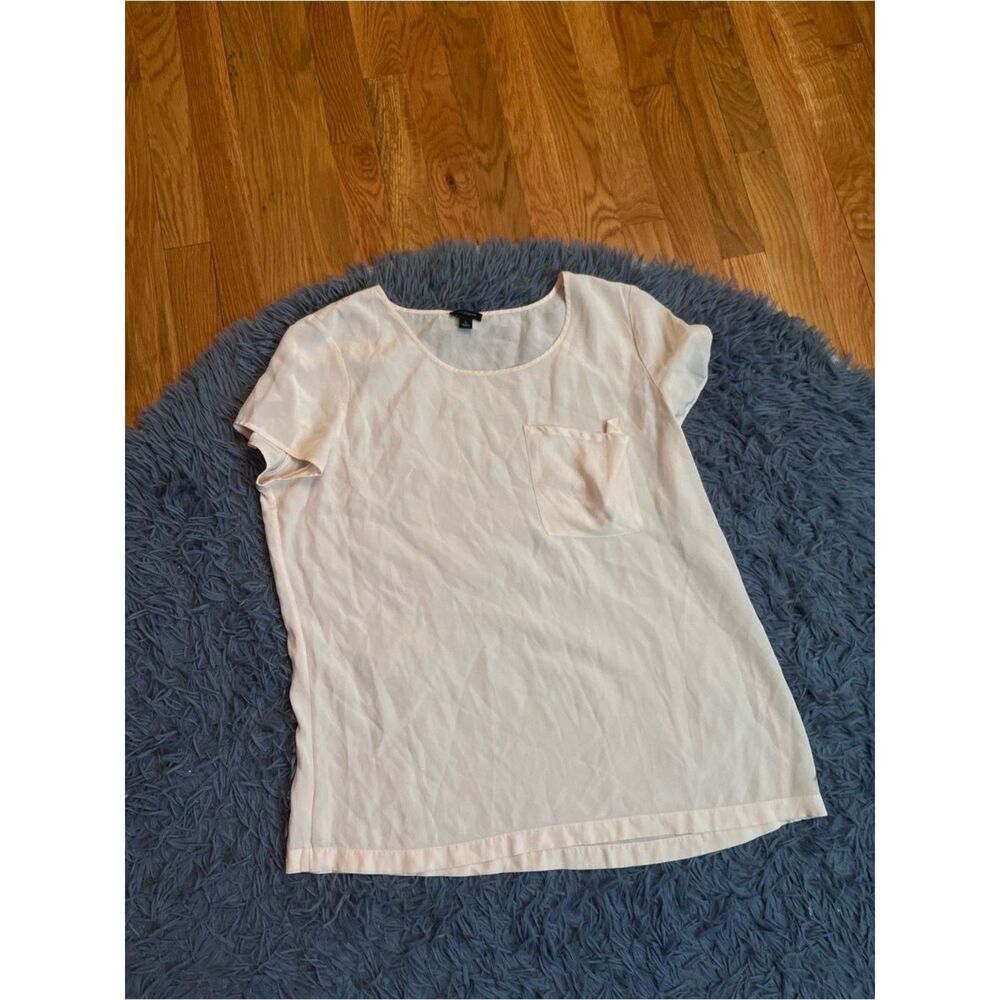 Ann Taylor Light Pink Short Sleeve 100% Silk Pocket Top Size L